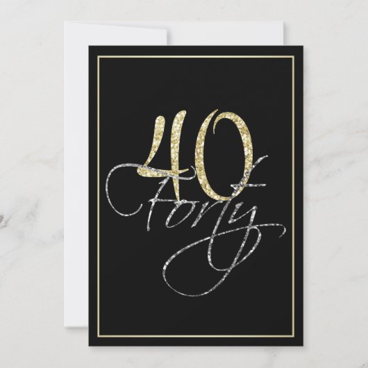 Formele Silver Black en Gold 40th Birthday Party Kaart (Voorkant)