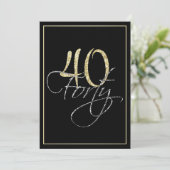 Formele Silver Black en Gold 40th Birthday Party Kaart (Staand voorkant)