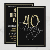 Formele Silver Black en Gold 40th Birthday Party Kaart (Voorkant / Achterkant)