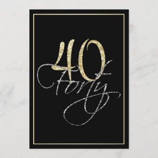 Formele Silver Black en Gold 40th Birthday Party Kaart