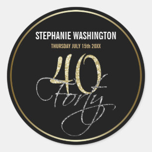 Formele Silver Black en Gold 40th Birthday Party Ronde Sticker