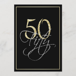 Formele Silver Black en Gold 50th Birthday Party Kaart