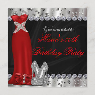 Formele Silver Red Gown & Heels Party Invitation Kaart