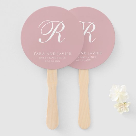 Formele Stof Roze Roze Monogram Elegante Trouw Handwaaier (Voorkant en achterkant)