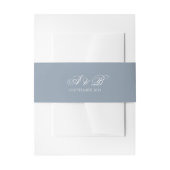 Formele Stofblauwe Monogram Script & Datum Trouw Uitnodigingen Wikkel (Voorkant Voorbeeld)