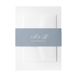Formele Stofblauwe Monogram Script & Datum Trouw Uitnodigingen Wikkel