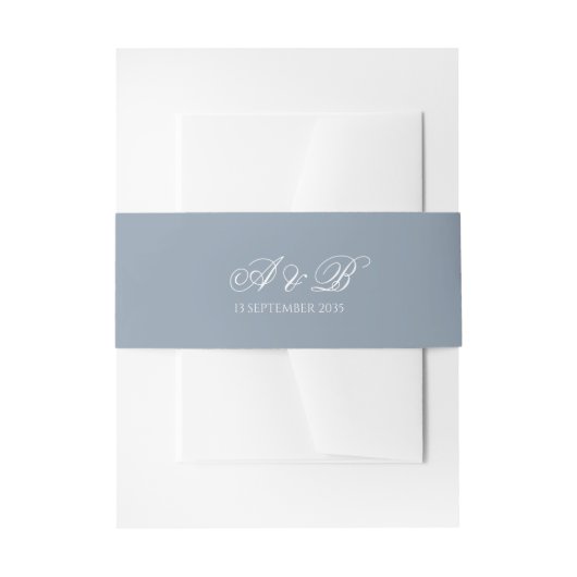 Formele Stofblauwe Monogram Script & Datum Trouw Uitnodigingen Wikkel (Voorkant Voorbeeld)