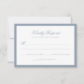 Formele Stofblauwe Rand Monogram Script Bruiloft RSVP Kaartje (Voorkant)