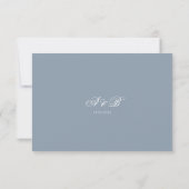 Formele Stofblauwe Rand Monogram Script Bruiloft RSVP Kaartje (Achterkant)