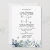 Formele Stoffige Blauwe Bloemen Elegante Bruiloft Kaart (Voorkant)