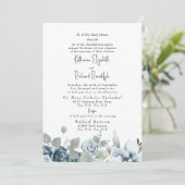 Formele Stoffige Blauwe Bloemen Elegante Bruiloft Kaart (Staand voorkant)