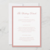 Formele stoffige roze rand script huwelijksdetails kaart (Achterkant)
