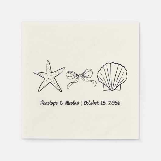 Formele strand bruiloft gunst Seashell & Bow serve Servet (Voorkant)