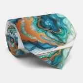Formele stropdas | Marmer Teal Blauw & Goud (Opgerold)