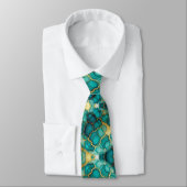 Formele stropdas | Marmer Teal Blauw & Goud (Gebonden)