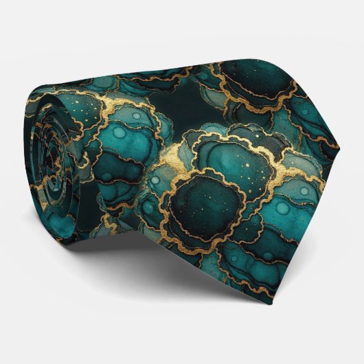 Formele stropdas | Marmer Teal Blauw & Goud (Opgerold)