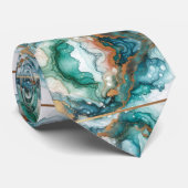 Formele stropdas | Marmer teal blauw & goud (Opgerold)