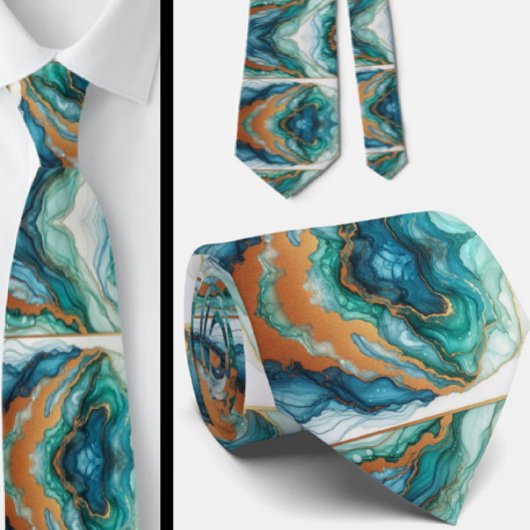 Formele stropdas | Marmer Teal Blauw & Goud