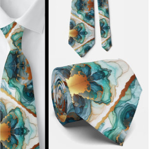 Formele stropdas   Marmer Teal Blauw & Goud