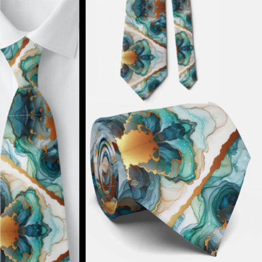 Formele stropdas | Marmer Teal Blauw & Goud