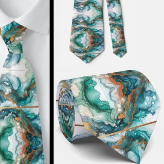 Formele stropdas | Marmer teal blauw & goud