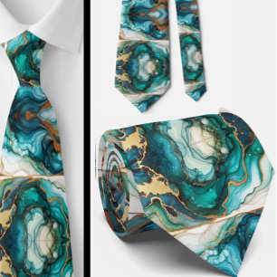 Formele stropdas   Marmer Teal Blauw & Goud