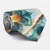 Formele stropdas | Marmer Teal Blauw & Goud (Opgerold)