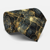 Formele stropdas | Marmer zwart & goud (Opgerold)