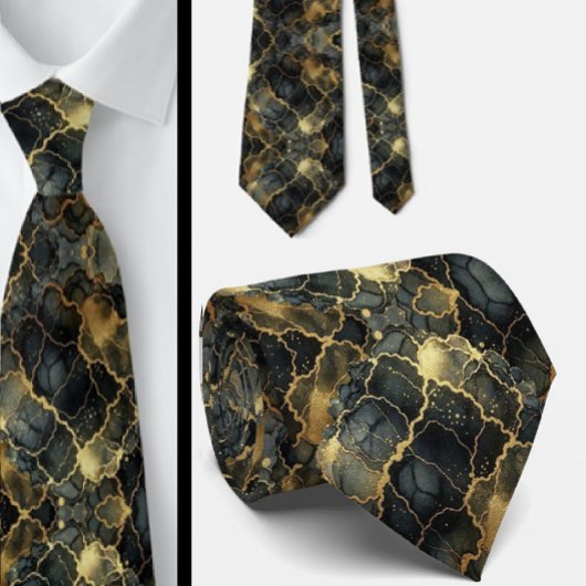 Formele stropdas | Marmer zwart & goud