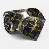 Formele stropdas | Marmer zwart, wit & goud (Opgerold)