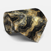 Formele stropdas | Marmer zwart, wit & goud (Opgerold)