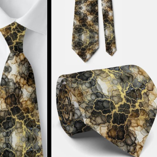 Formele stropdas | Marmer zwart, wit & goud