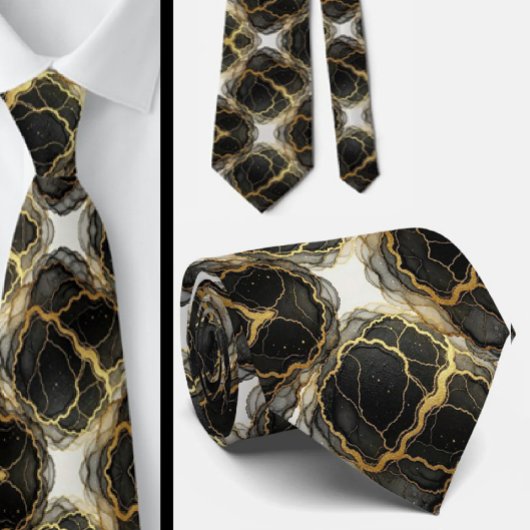 Formele stropdas | Marmer Zwart, Wit & Goud