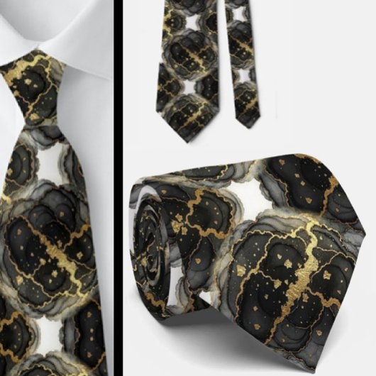 Formele stropdas | Marmer zwart, wit & goud