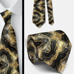 Formele stropdas   Marmer zwart, wit & goud