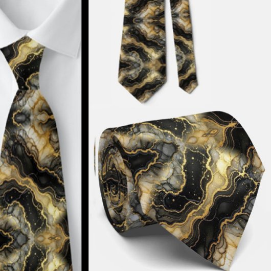 Formele stropdas | Marmer zwart, wit & goud