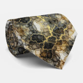 Formele stropdas | Marmer zwart, wit & goud (Opgerold)