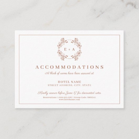 Formele  Terracota Monogram Bruiloft Informatiekaartje (Voorkant)