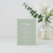 Formele traditionele elegante sage Green Wedding Informatiekaartje (Staand voorkant)
