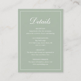 Formele traditionele elegante sage Green Wedding Informatiekaartje