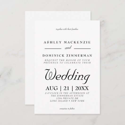 Formele Traditionele Minimale Uitnodiging voor het (Voorkant / Achterkant)