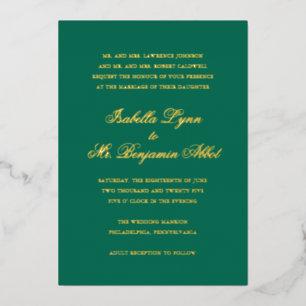 Formele Traditionele Smaragd Groene Elegante Huwel Folie Uitnodiging