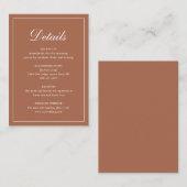 Formele traditionele terracotta elegante bruiloft informatiekaartje (Voorkant / Achterkant)