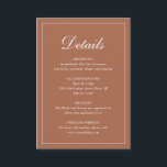 Formele traditionele terracotta elegante bruiloft informatiekaartje<br><div class="desc">Traditionele stijl terracotta / verbrande sinaasappel / roestkleurige trouwbehuizing met een eenvoudig ontwerp met "Details" in een elegante kalligrafie binnen een dunne rand. De sjabloon staat voldoende ruimte voor u toe om belangrijke informatie over uw speciale dag te delen. Dit klassieke ontwerp is perfect voor een formele bruiloft.</div>