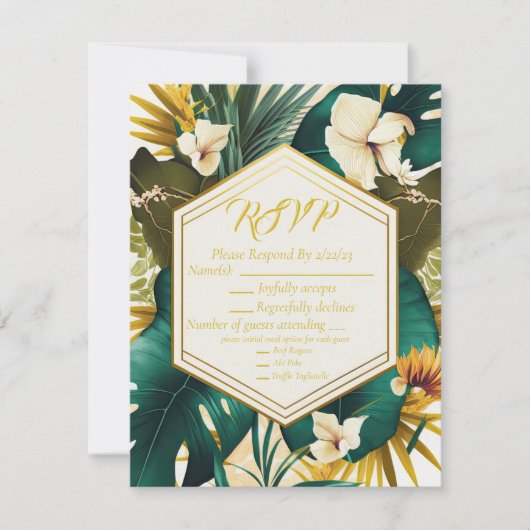 Formele Trendy Tropical Destination Wedding RSVP (Voorkant)