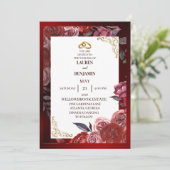 Formele trouwuitnodiging in rood en goud kaart (Staand voorkant)