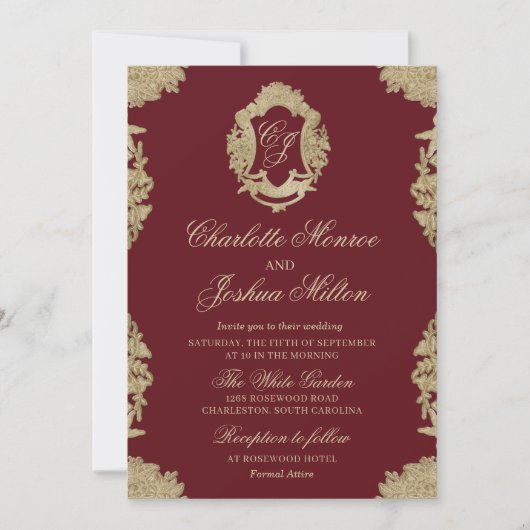 Formele Trouwuitnodiging Vintage Monogram Kaart (Voorkant)