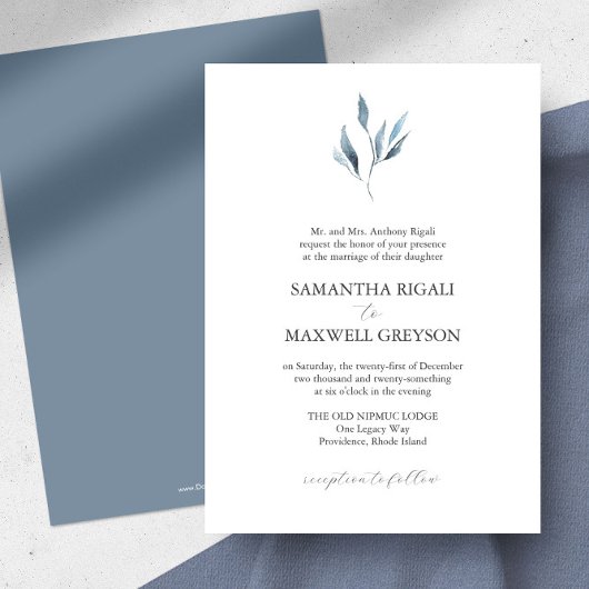 Formele Trouwuitnodigingen Stofblauwe Botanicals Kaart