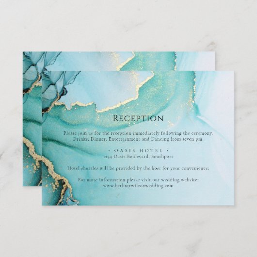 Formele turquoise en zwarte bruiloft behuizing informatiekaartje (Voorkant / Achterkant)