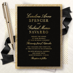 Formele typografie vintage trouwkaart met folie-ui folie uitnodiging